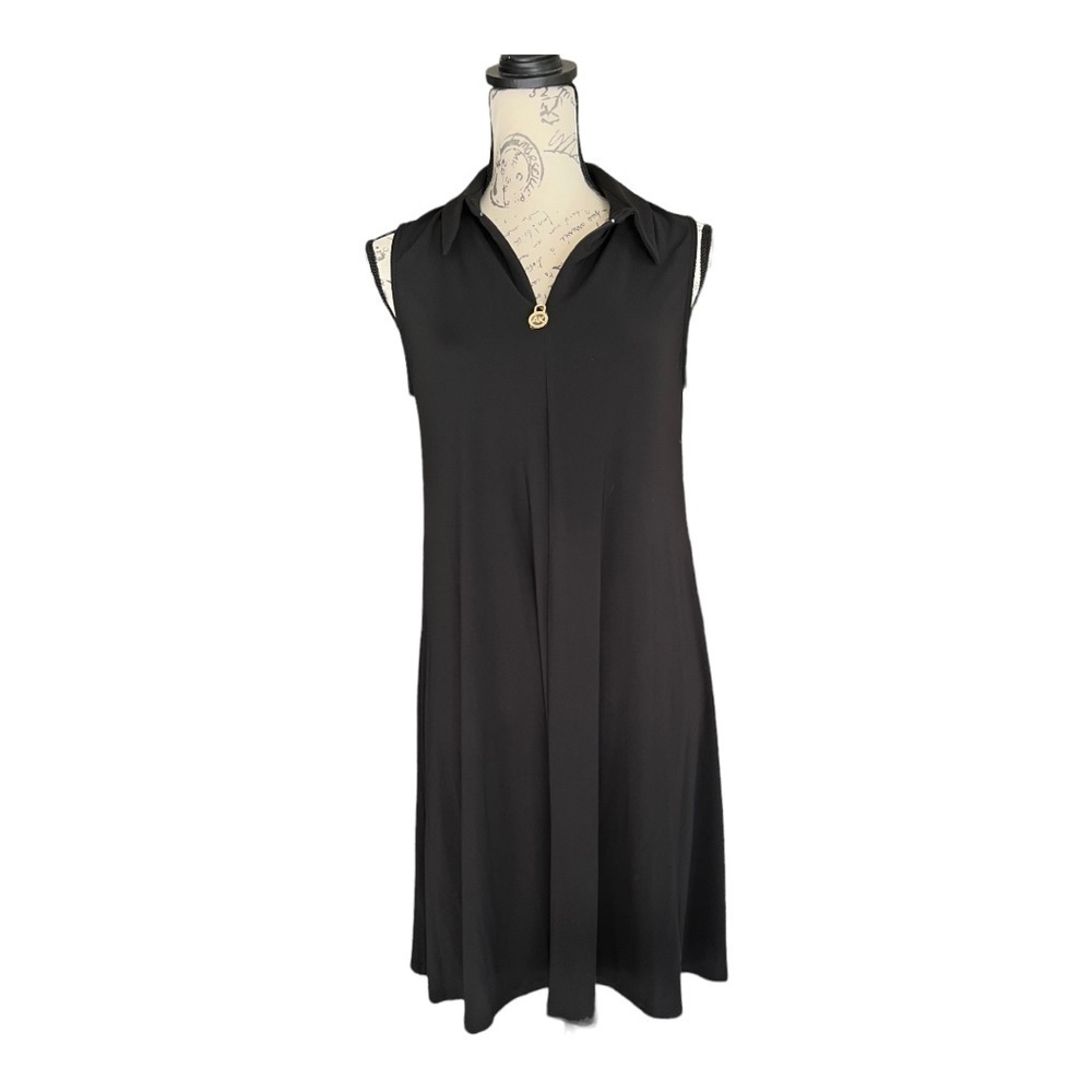 ANNE Klein Womens A Line Dress Black Midi Collared Sleeveless 6